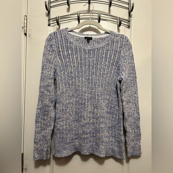 Talbots open knit chunky knit sweater women’s medium blue ivory - Picture 1 of 16